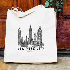 New York City, NYC, Natural Canvas Bag, Screenprinted Tote, Cotton Flour Sack, Funny Tote Bag