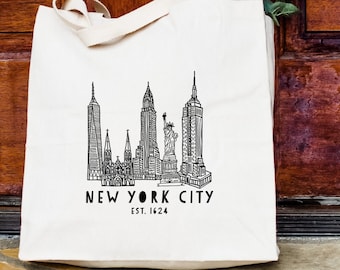 New York City, NYC, Natural Canvas Bag, Screenprinted Tote, Cotton Flour Sack, Funny Tote Bag