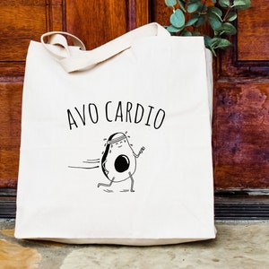 Avo Cardio, Natural Canvas Bag, Screenprinted Tote, Cotton Flour Sack, Funny Tote Bag