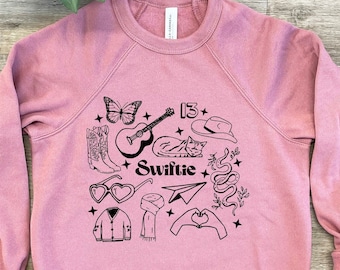 Kid's Sweatshirt, Screenprinted Sweater, Swiftie Collage, Heather Gray or Mauve, Shirts With Sayings, Reputation, Midnights, 1989