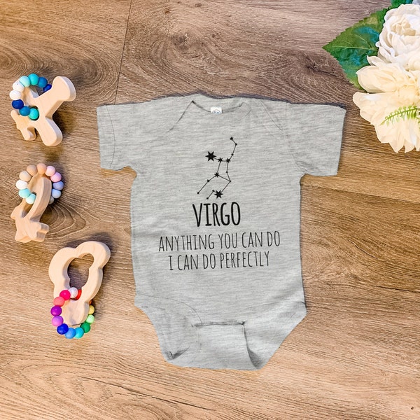 Funny Baby Clothes, Sweet Baby Bodysuit, Virgo Zodiac (Anything You Can Do I Can Do Perfectly), Baby Clothes, Heather Gray