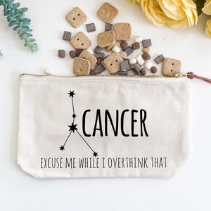 Cancer - Signs Of The Zodiac, Canvas Zipper Pouch, Pencil or Pen Case, Make Up, Cosmetics, Toiletries Bag, School Supplies Travel Bag