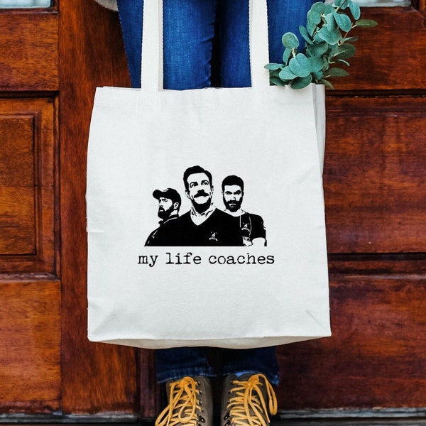 My Life Coaches, Natural Canvas Bag, Screenprinted Tote, Cotton Flour Sack, Funny Tote Bag