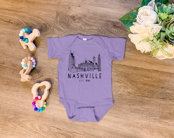 Funny Baby Clothes, Sweet Baby Bodysuit, Nashville Skyline, Baby Clothes, Heather Gray, Lavender, or Chill