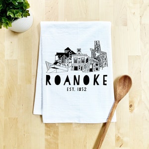 Funny Kitchen Towel, Roanoke, Virginia (VA), Flour Sack Dish Towel, Housewarming Gift, Kitchen Decor, White or Gray