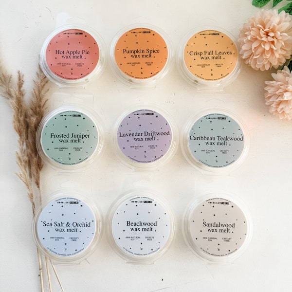 Natural Soy Wax Melts, Premium Fragrance Oils, 30+ Hour Melt Time, Non-Toxic, Choose from 8 Scents