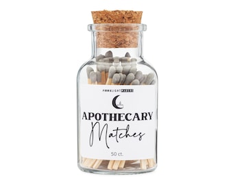 3" Apothecary Matches, 50 Matchsticks in Glass Jar, Home Decor Candle Accessories, Matchsticks with Colored Tips & Strike Pad (4 Colors)