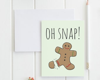 Oh Snap ! Biscuit de Noël, carte de Noël amusante, père Noël, cartes de joyeuses fêtes, carte de voeux vierge avec enveloppe (vert)