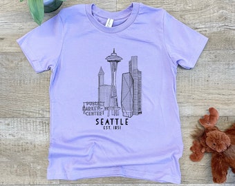 Kid's Tee, Shirts With Sayings, Seattle Skyline, Columbia Blue or Lavender, Unisex, Girls, Boys, Kids Clothes, Funny T-Shirt