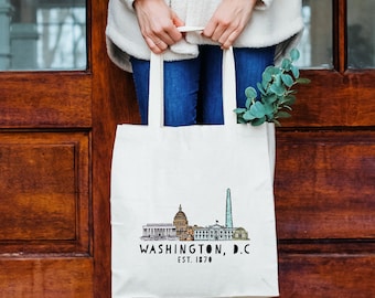 Downtown Washington DC, D.C., 100% Cotton Canvas, Natural Tote Bag, Full-Color Tote
