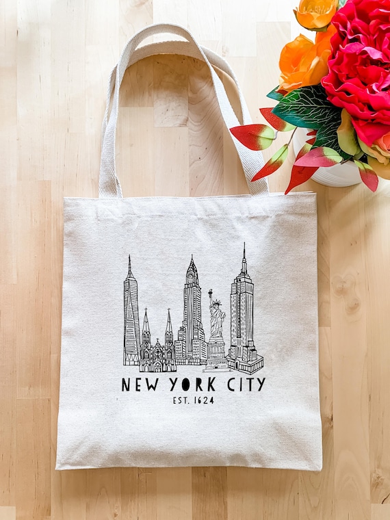New York City, New York, borsa di tela naturale, borsa serigrafata, sacco di  farina di cotone, borsa tote divertente -  Italia
