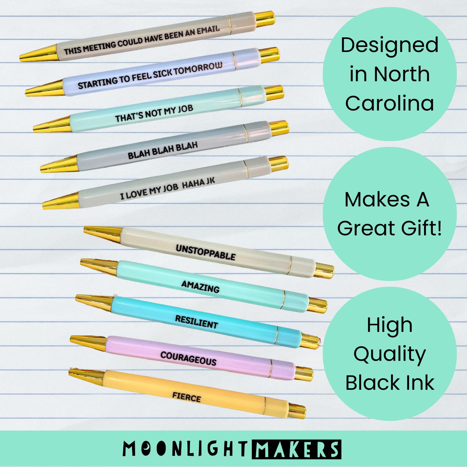 Funny Motivational Pen Set, My Anxiety Has Anxiety, Cute Gag Gift, Funny Pens, Black Ink Pens, Office & School Supplies, Work Pens
