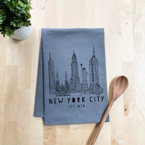 Funny Kitchen Towel, New York City, NYC, Flour Sack Dish Towel, Sweet Housewarming Gift, Farmhouse Kitchen Decor, White or Gray