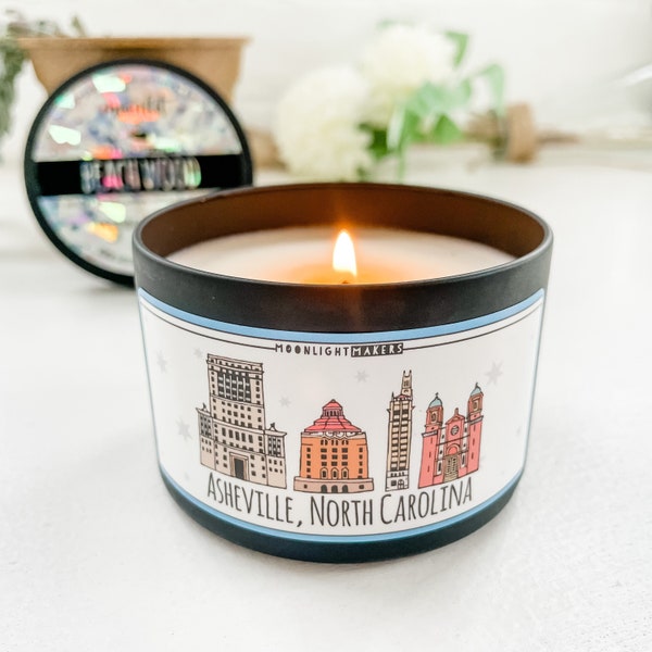 Downtown Asheville Candle, Asheville, NC Skyline 100% Natural Soy Wax Scented Candle, Choose Your Scent, 8oz Candle Tin, Historic Asheville