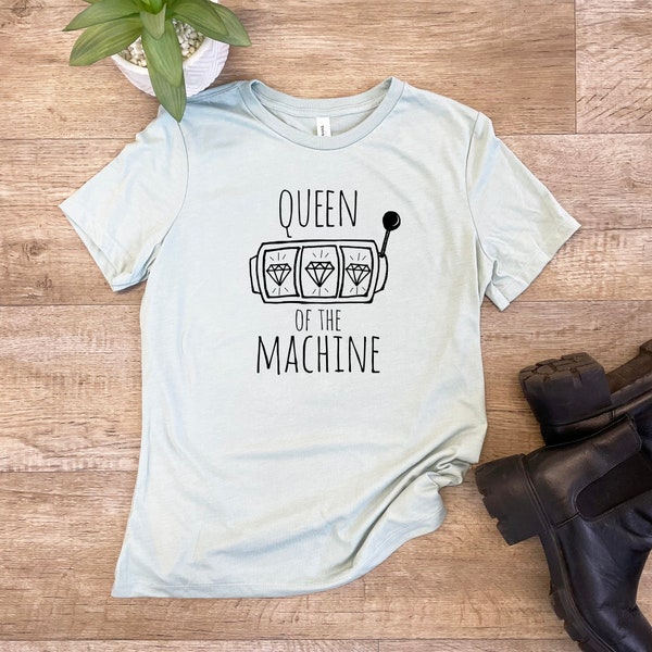 Women's Crew Tee, Shirts With Sayings, Queen of the Machine, Olive or Dusty Blue, Screenprinted Tee, Gift for Her