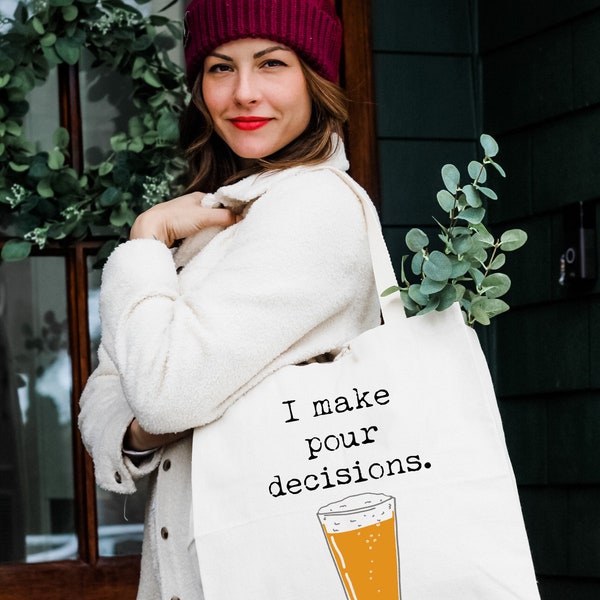 I Make Pour Decisions, 100% Cotton Canvas, Natural Tote Bag, Full-Color Tote, Funny Design