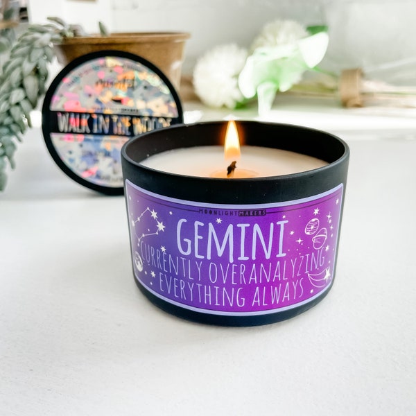 Funny Zodiac Candle, Gemini, 100% Natural Soy Wax Scented Candle, Choose Your Scent, 8oz Candle Tin I Star Sign Candles