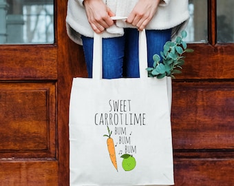 Sweet Carrot Lime (Bum Bum Bum) 100% Cotton Canvas, Natural Tote Bag, Full-Color Tote, Funny Design