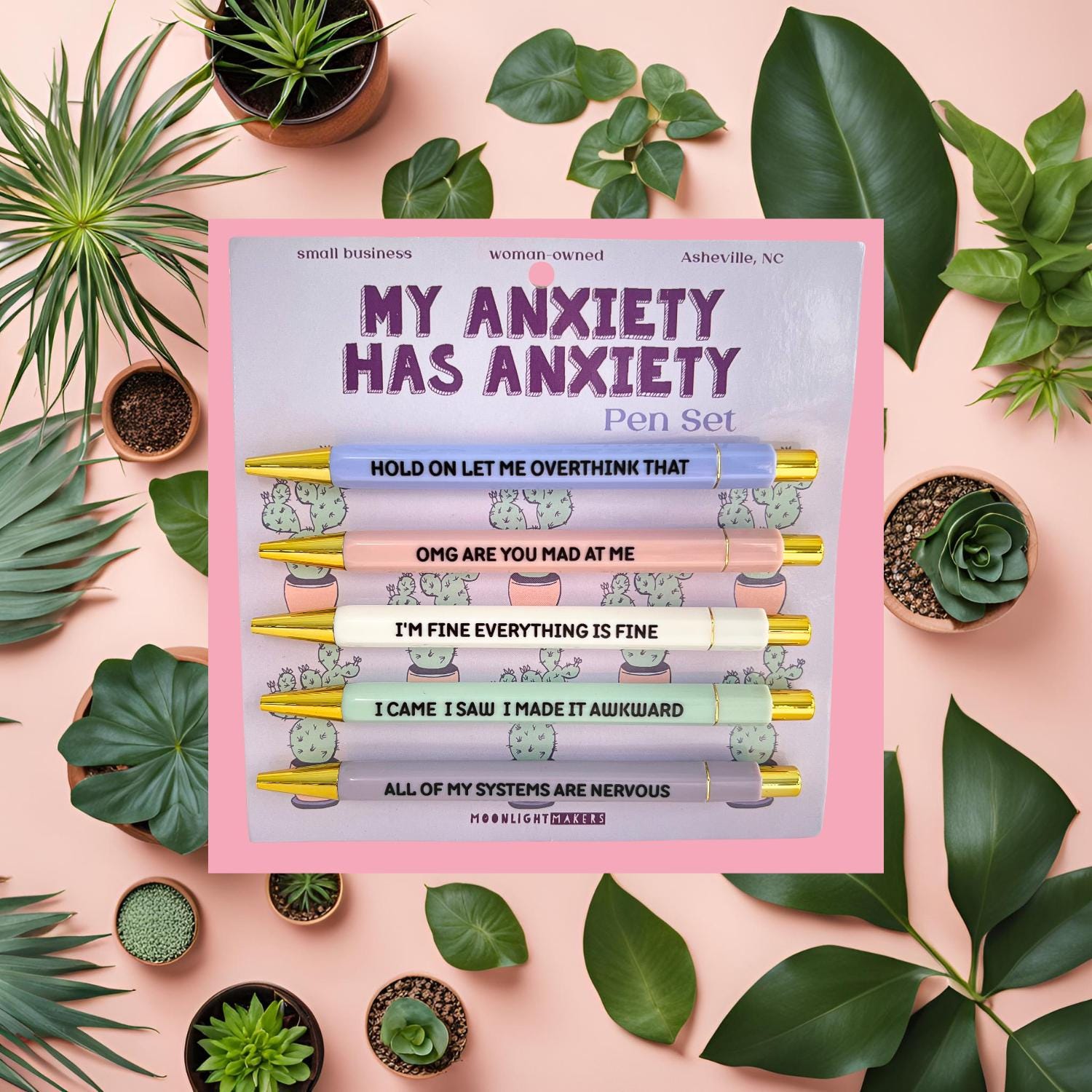Funny Motivational Pen Set, My Anxiety Has Anxiety, Cute Gag Gift, Funny Pens, Black Ink Pens, Office & School Supplies, Work Pens