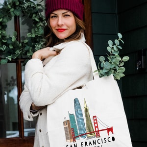 San Francisco Skyline, 100% Cotton Canvas, Natural Tote Bag, Full-Color Tote, Funny Design