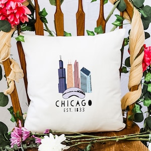 Chicago Skyline, 100% Cotton Canvas, Decorative Throw Pillow, Original Design