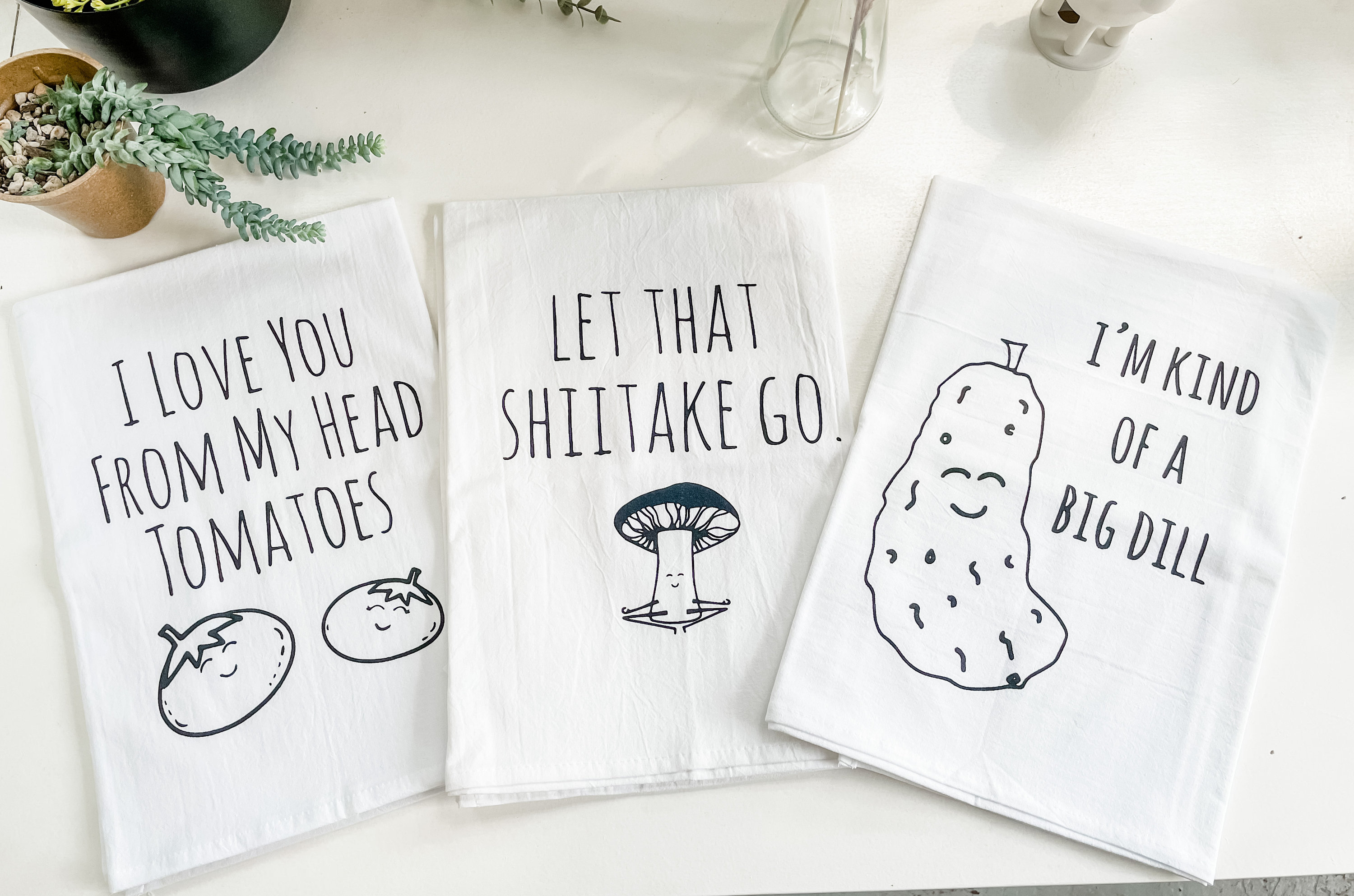 Funny Dish Towels - Screen Printed on Recycled Cotton Flour Sacks Moonlight  Makers