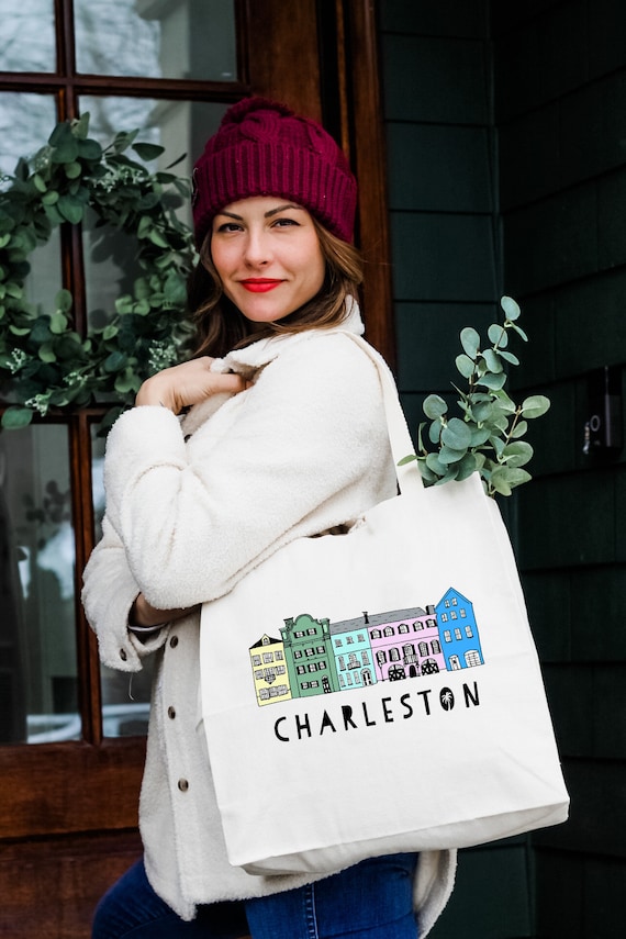 Rainbow Row charleston SC 100 Cotton Canvas Natural Tote Bag Full color Tote Funny Design Etsy New Zealand
