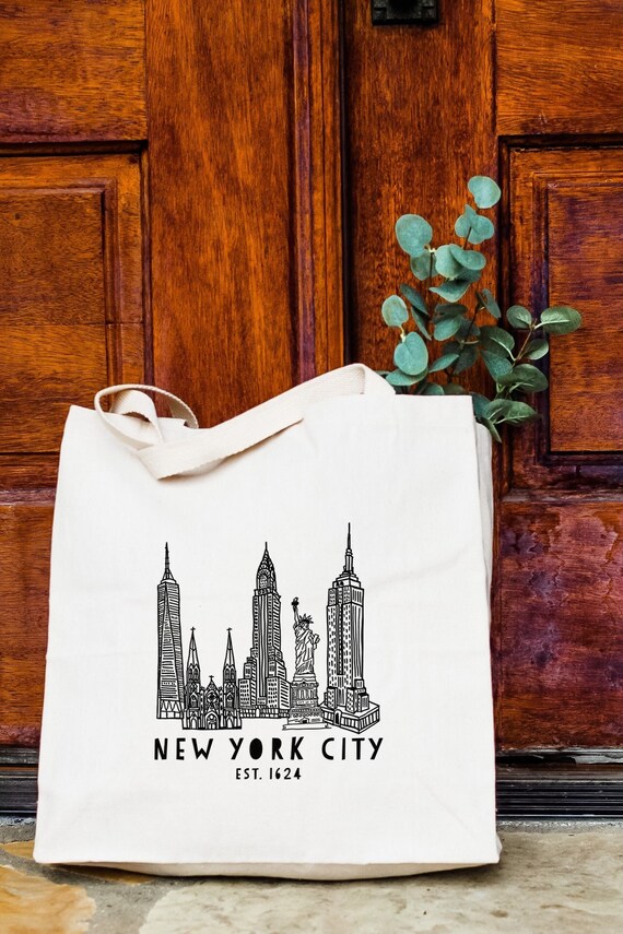 New York City, New York, borsa di tela naturale, borsa serigrafata