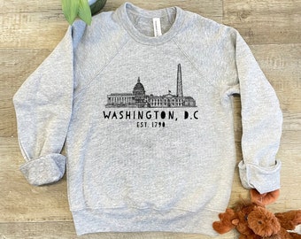 Kid's Sweatshirt, Screenprinted Sweater, Downtown Washington DC, D.C., Heather Gray or Mauve, Shirts With Sayings