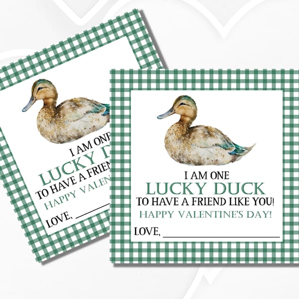 Lucky Duck Valentine's Tag | Printable Valentines Favor Tag | Instant Download | Kids Valentine Card