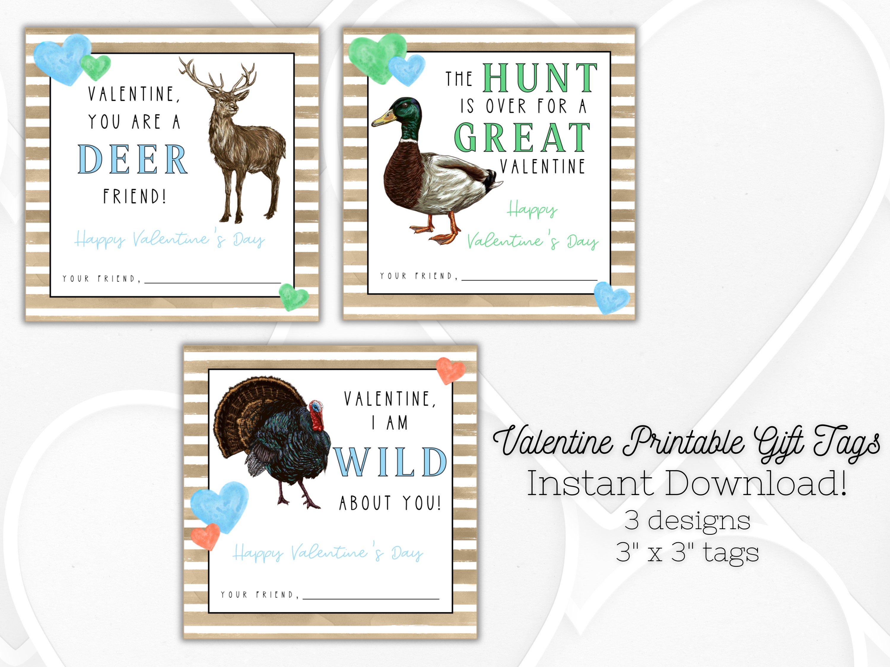Deer Duck Turkey Printable Valentine Tags | Boys Hunting Valentine's ...