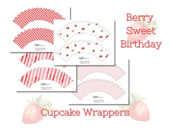 Strawberry First Birthday Cupcake Wrappers Printable (PDF)