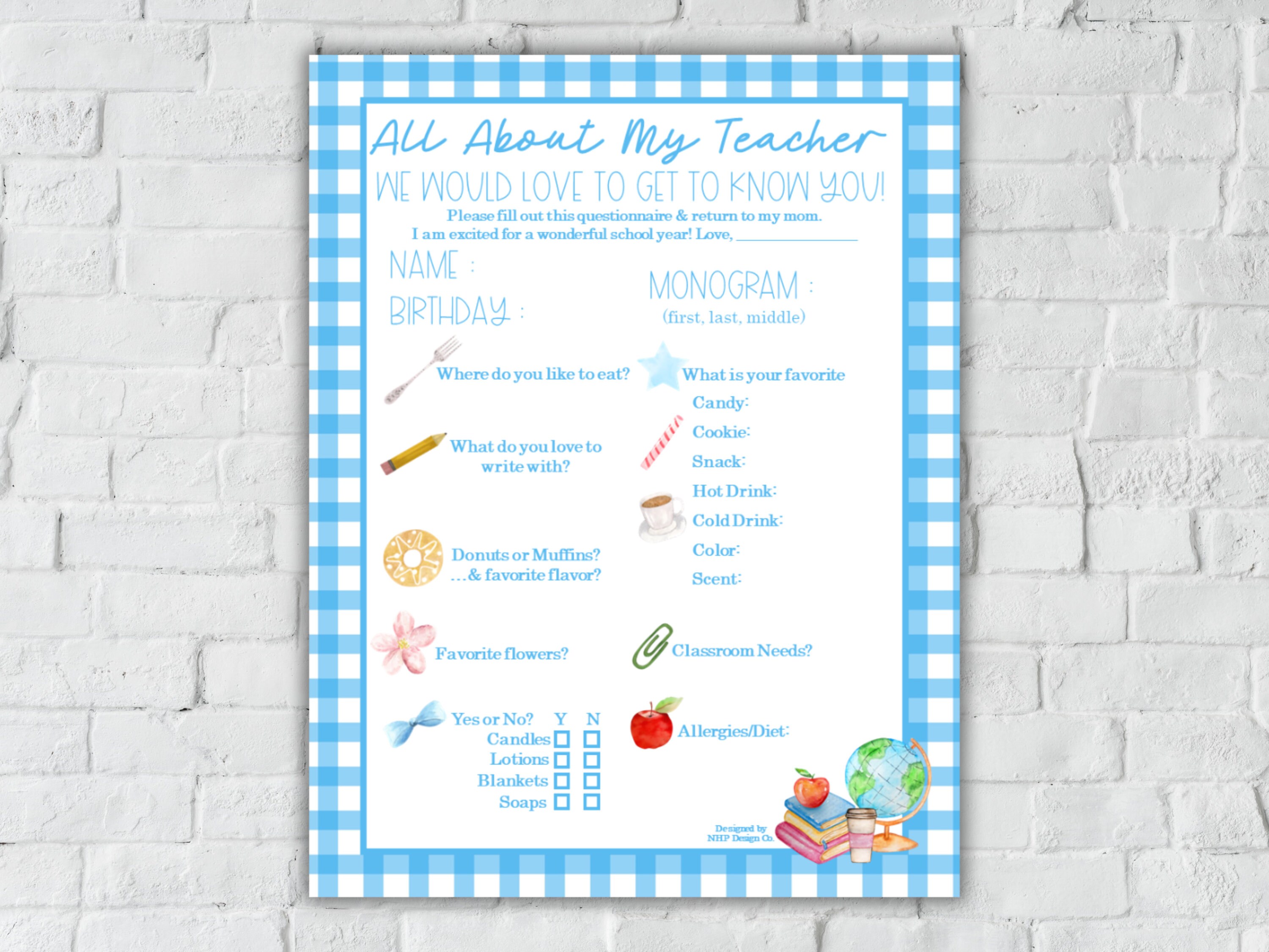 Printable Teacher Questionnaire | All About My Teacher | Blue Get to ...