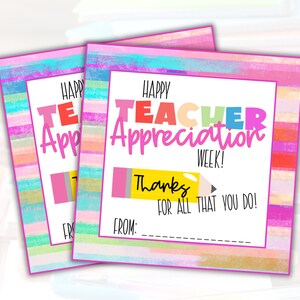 Printable Teacher Appreciation Gift Tag | Teacher Appreciation Week Tag | Colorful Teacher Gift Tag | Teacher Treat Tag | Instant Download