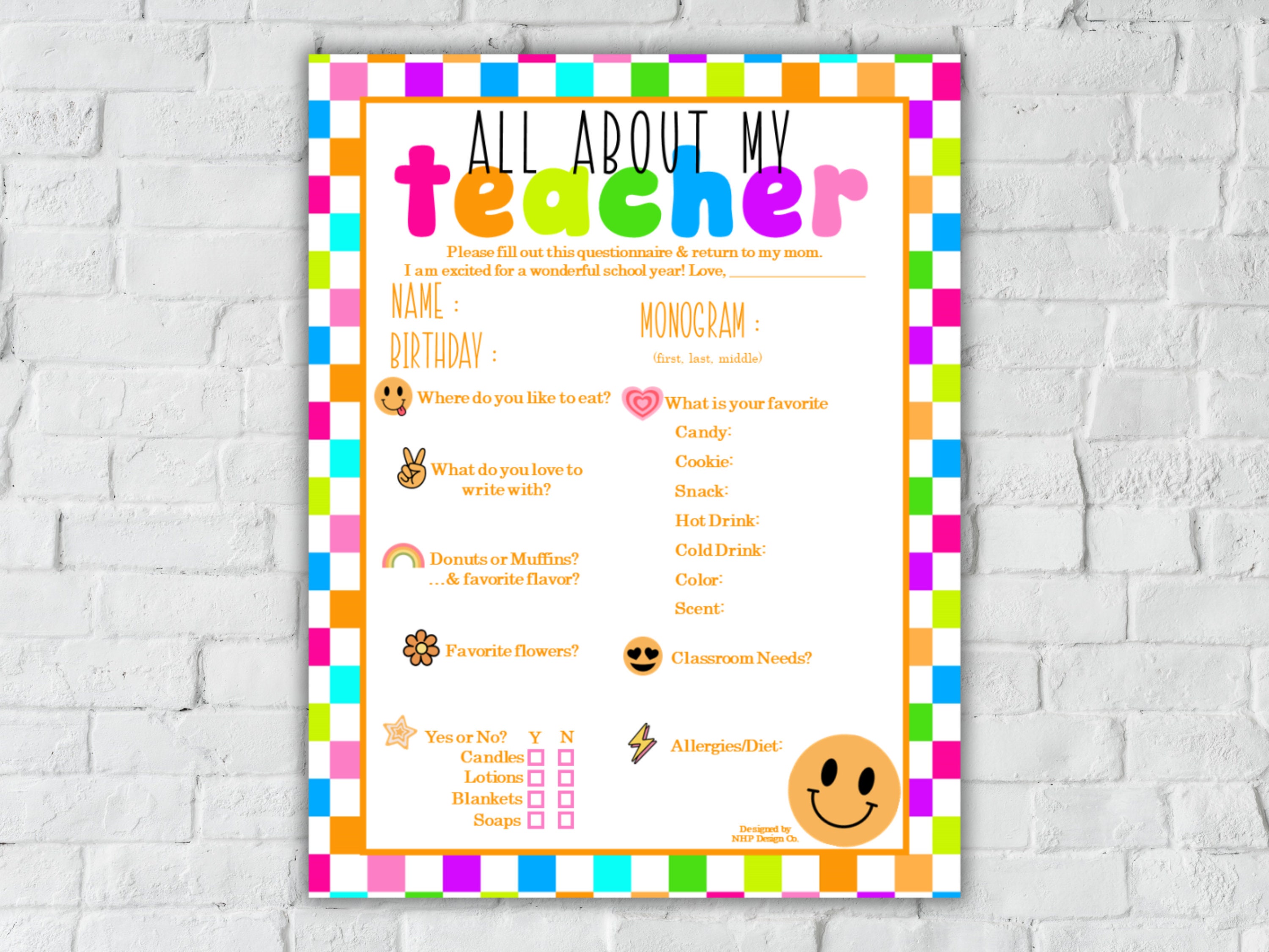 Printable Teacher Questionnaire | All About My Teacher | Retro ...