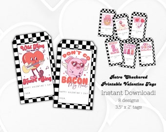Retro Checkered Printable Valentine Tag | Retro Valentine's Tag| Instant Download