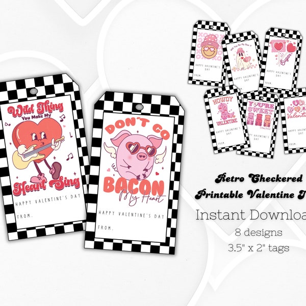 Retro Checkered Printable Valentine Tag | Retro Valentine's Tag| Instant Download