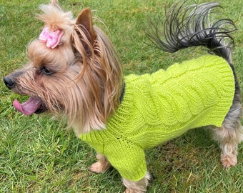 Patrón de suéter de cable color lima para perro, PDF de tejido de arriba hacia abajo, suéter para perro o gato pequeño, mediano y grande, patrón de suéter para mascota