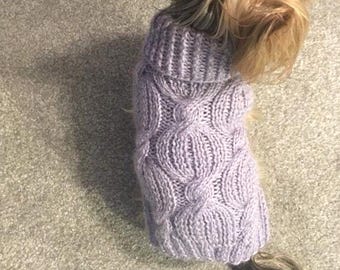 Lilac Cable Dog Sweater Pattern, Bottom Up Knitting PDF, Small Medium Large Pet Jumper, Dog Cat Sweater Knit Pattern