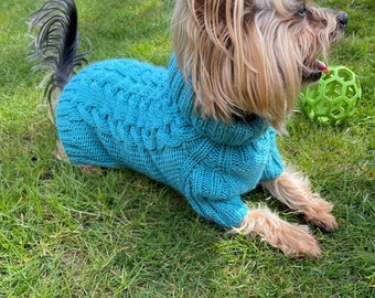 Aqua Cable Dog Sweater Knitting Pattern, Top Down Knit for Small Medium Large Pets, Dog or Cat Jumper PDF, Pet Clothes Pattern