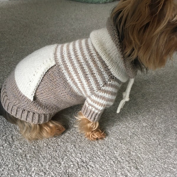 Knitting Pattern - Oatmeal dog, cat sweater with kangaroo pocket, Top-Down, pet clothes, dogs, cat, DIY project, knitted, yorkie, pets.