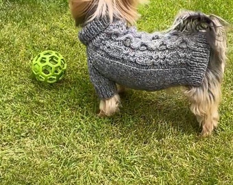 Slate Cable Dog Sweater Knitting Pattern, Top Down Pet Jumper or Jacket PDF, Small Medium Large Dog or Cat Knit Pattern