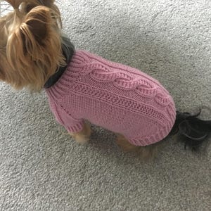 Cable Knit Dog Sweater Pattern, Pink Top Down Dog Jumper PDF, Small Medium Large Pet Jacket, Knitting Pattern for Dogs image 3
