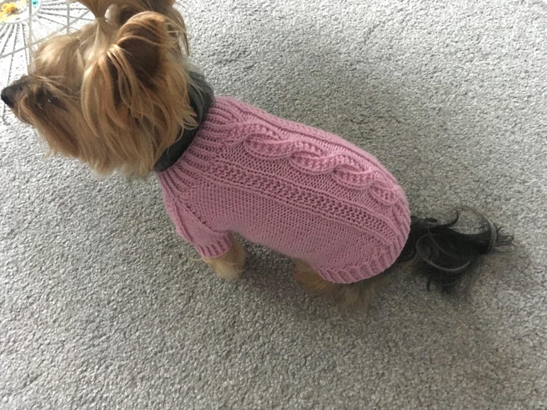 Cable Knit Dog Sweater Pattern, Pink Top Down Dog Jumper PDF, Small Medium Large Pet Jacket, Knitting Pattern for Dogs image 3