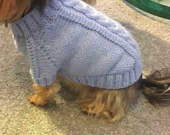 Sky Blue Dog Sweater Knitting Pattern, Flat Bottom UP Knit Pet Jumper PDF, Small Medium Large Dog or Cat Sweater Pattern