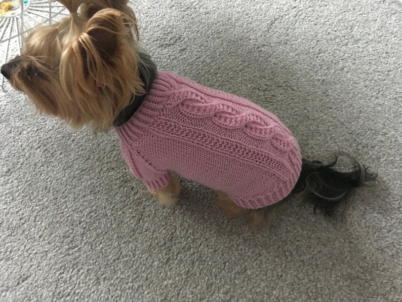 Knitting Pattern Pink dog, cat sweater, Top-Down, dog sweater, pet clothes, cable, little dog, DIY project, knitted, yorkie, pets, little image 2