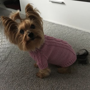 Knitting Pattern Pink dog, cat sweater, Top-Down, dog sweater, pet clothes, cable, little dog, DIY project, knitted, yorkie, pets, little image 7