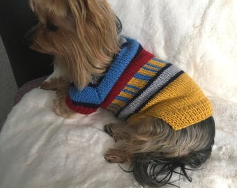 Multicolored Dog Sweater Knitting Pattern, Easy Top Down Knit for Small Medium Large Pets, Dog Jumper PDF Pattern