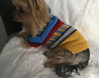 Knitting Pattern - Multi-colored dog, cat sweater, Top-Down, pet clothes, dogs, cat, little dog, DIY project, knit, knitted, yorkie, pets.