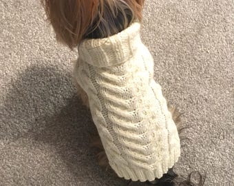 Aran Dog Sweater Knitting Pattern, Bottom Up Knit for Small Dogs PDF, Easy Pet Jumper Pattern, Classic Dog Sweater Design